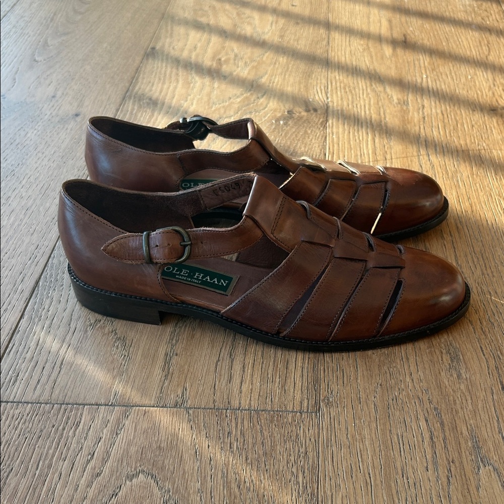 Cole Haan Brown Leather Fisherman Slip-Ons - Picture 2 of 7